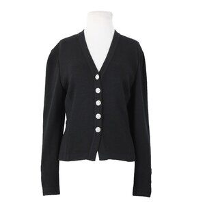 St John Evening Basic Sz 6 Black Rhinestones Half Belt Santana Knit Jacket